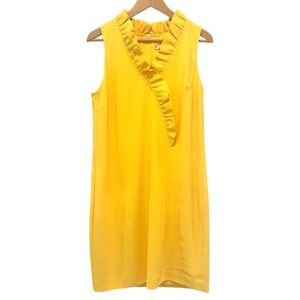 Trina Turk Atlantis Yellow Ruffle Mini Sheath Dress Sz Medium